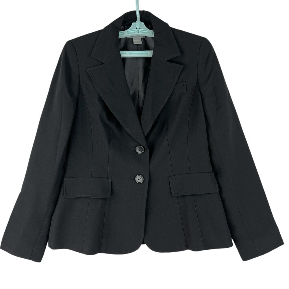 Ann Taylor Women's Black Blazer Jacket Size 6 Two Button Notch Collar Full Lined